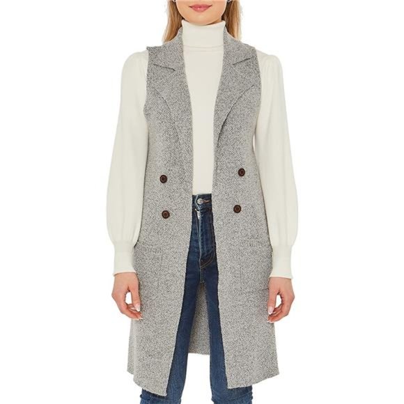 Women´s Sleeveless Long Sweater Vest Open Front Knit...